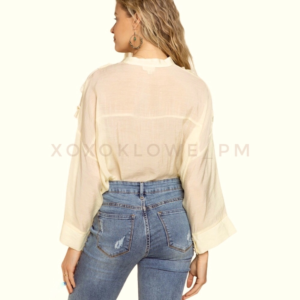 Spring Yellow Long Sleeve Button Down Ruffle Top - Picture 6 of 7